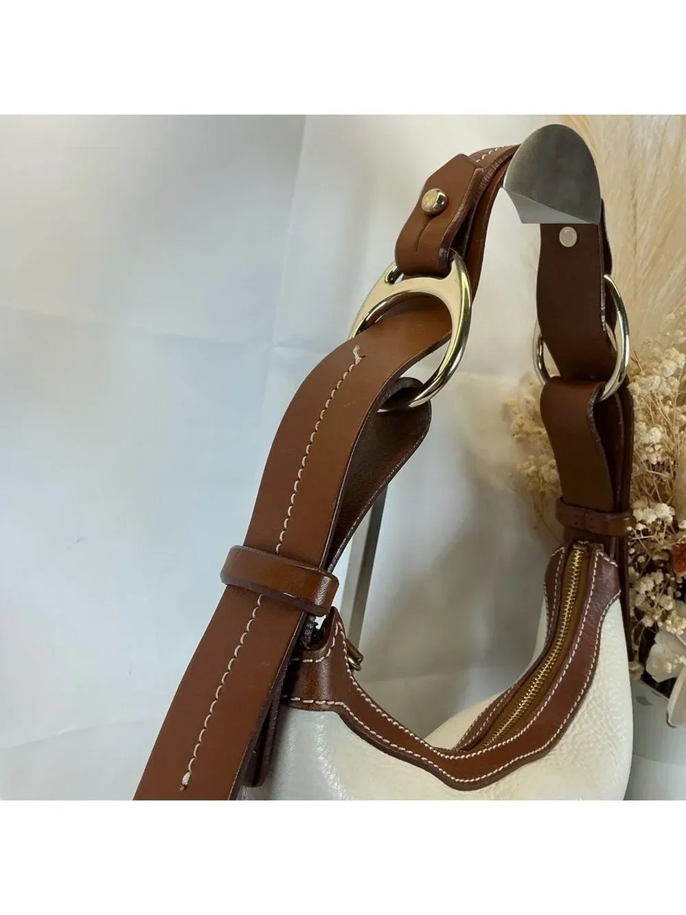 Dooney & Bourke Vintage White Cream and Brown Hobo Shoulder‎ Bag
